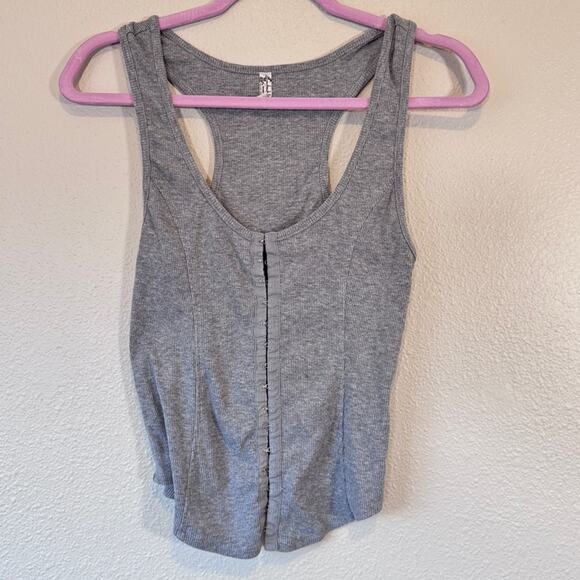 Free People Grey Sleeveless Crop Top Womens M Tank Corset Boho Beachy Whimsigoth - Picture 1 of 8